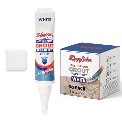 ZippySolve Tile Grout, Repair Kit, Restore & Renew Tile Joints Line, Fast Drying Tile Grout Paint Squeeze Tube for Bathroom Shower Kitchen Floor, Waterproof (50 Pack 8.8 oz Each, White) - style: 50xWhite