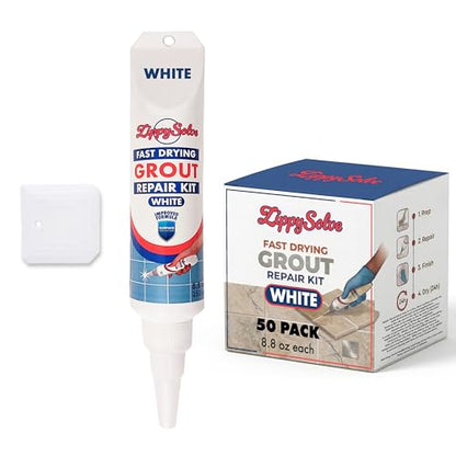 ZippySolve Tile Grout, Repair Kit, Restore & Renew Tile Joints Line, Fast Drying Tile Grout Paint Squeeze Tube for Bathroom Shower Kitchen Floor, Waterproof (50 Pack 8.8 oz Each, White) - style: 50xWhite