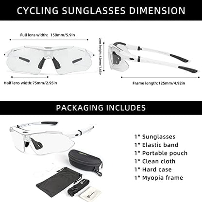 ROCKBROS Pickleball Glasses for Men & Women – Photochromic Sports Sunglasses, UV400 Protection & Interchangeable Strap