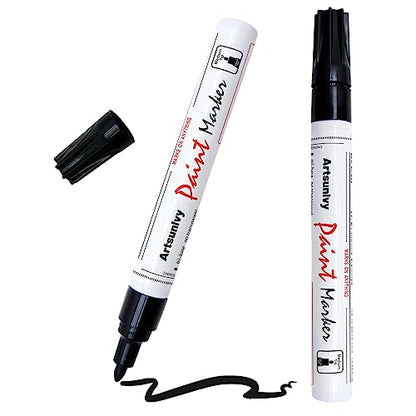 Artsunlvy Black Paint Pens Permanent Markers - 2 Pack Oil Based Quick Dry Waterproof Markers for Plastic, Tire, Rubber,Wood, Rocks, Metal, Canvas, Dark Surface,Craft Art Supplies,Medium Point - color: Black