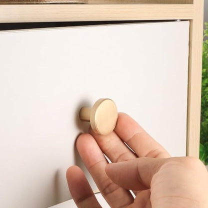 Gold Cabinet Solid Knobs, 8 Pcs Brushed Brass Round Kitchen Cabinet Hardware Pulls Knobs Gold for Dresser Drawer Cupboard Furniture Closet Wardrobe Door Knobs Handles, with Screwdriver,20x25 mm - size: 25mm/0.98inch (8 pcs Brass)