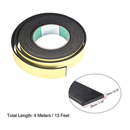uxcell Sealing Foam Tape 30mm Wide 3mm Thick 4m/13ft Long, Self Adhesive Weather Strip for Window Door Insulation, Pack of 2 - size: 30mmx3mmx4m