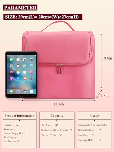 Deciniee Large Pink Makeup Nail Polish Organizer Bag, 4 Tier Professional Makeup Case, Waterproof Nylon, Travel/On-the-go Makeup Storage - color: Pink Regular
