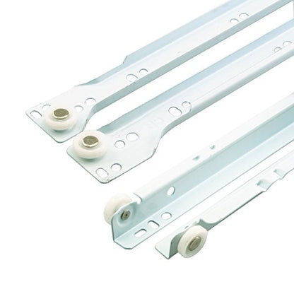 Prime-Line MP7212 Drawer Slide Kit – Replace Drawer Track Hardware – Self-Closing Design –Fits Most Bottom/ Side-Mounted Drawer Systems –19-3/4 In. Steel Tracks, Plastic Wheels, White (1 Pair)