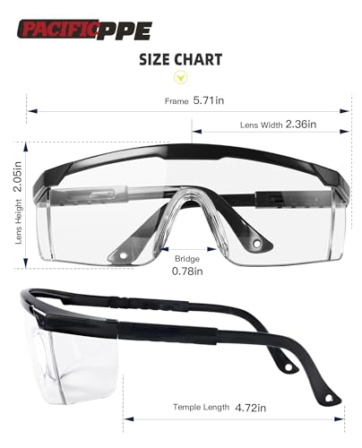 PACIFIC PPE 2 Pack Safety Glasses for Men and Women, ANSI Z87 Safety Goggles with Scratch Resistant Clear Wraparound Lenses, Adjustable Lab Goggles, UV Protection Lab Glasses