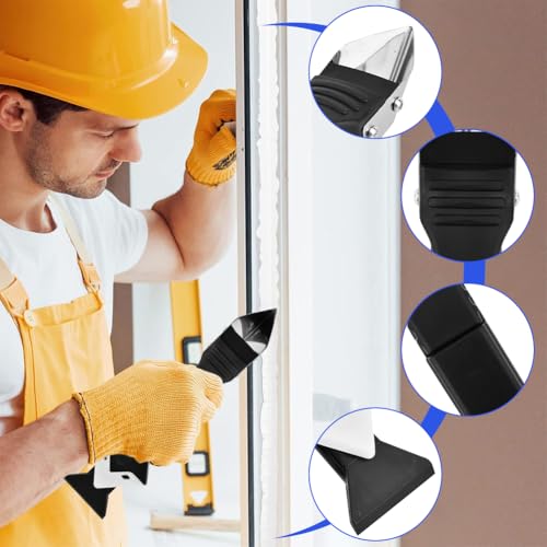 Silicone Caulking Tool, 3 in 1 Caulking Remover Glazing Compound Finishing Tool with 5 Replacement Silicone Scraper Pads, Grout Scraper Kit for Bathroom Kitchen Floor Window Sink Joint