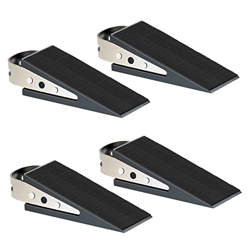 Shackcom Rubber Door Stopper Wedge, 4 Pack Black Heavy Duty Door Stop Suitable for All Floor Types, with Stainless Steel Hangers for Easy Storage, Prevents Unwanted Slams and Bumps - color: 4 Pack Door Stopper