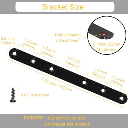 4 Pack Black Straight Brace Brackets 8 Inch Stainless Steel Flat Mending Plates, Heavy Duty Repair Fixing Joining Brackets for Wood with Screws - size: 4 Pcs/ Thicken