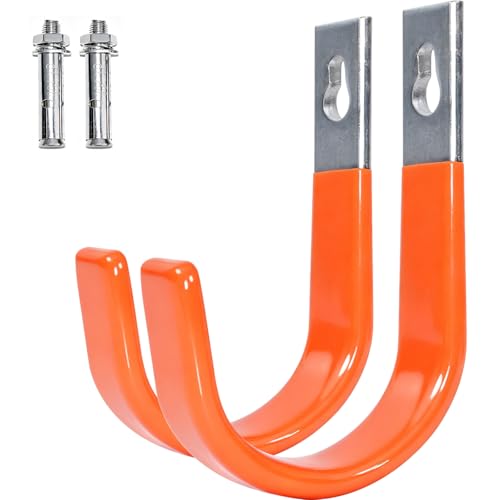 Heavy Duty Wall Hooks, Garage Storage Utility Hooks, Steel Wall Mount Hanger, Tool Organizer Hose Hanger Steel U Hooks for Garage & Garden (2, Orange) - color: Orange