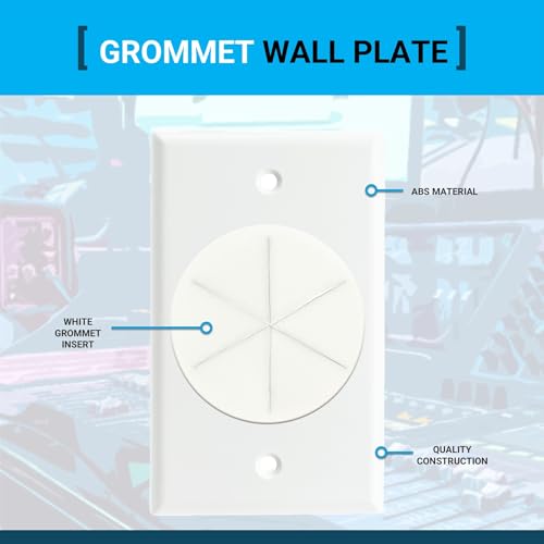DIYTECH Grommet Wall Plate – Cable Pass Through Plate for In-Wall Cable Management, Wire Concealment for TV, HDMI, Ethernet, Speaker, and Home Theater Systems - White (White) - color: White