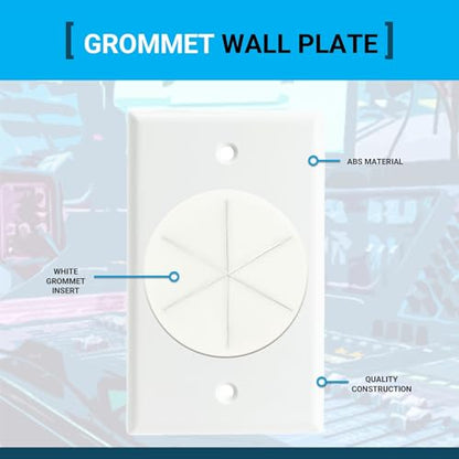 DIYTECH Grommet Wall Plate – Cable Pass Through Plate for In-Wall Cable Management, Wire Concealment for TV, HDMI, Ethernet, Speaker, and Home Theater Systems - White (White) - color: White