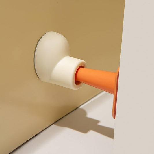 No-Drill Silicone Door Stopper – Heavy-Duty Big Foot Design Wall Protector for Home & Office – Strong Adhesive Round Head Door Holder, Floor-Mounted Door Stop (Orange+ Beige) - color: Orange+ Beige