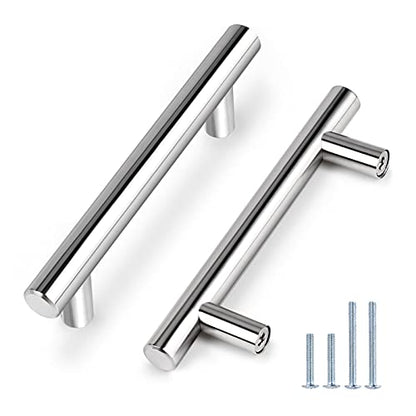 Probrico 5 Pack | 3-3/4 Inch Cabinet Pulls Polished Chrome Stainless Steel Kitchen Drawer Pulls, Chrome Kitchen Cabinet Handles 3.75 Inch Hole Center, 6 Inch Length - color: Polished Chrome, size: hole center 3-3/4"