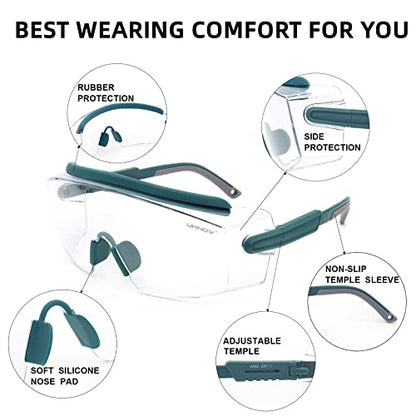 UKNOW Safety Goggles Over Glasses, Anti Fog Safety Glasses with Clear Wraparound Lens, ANSI Z87.1 Protective Eyewear - color: Peacock Teal