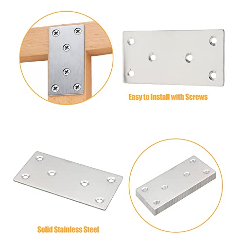 4pcs Metal Flat Straight Brace Bracket, 4'' x 2'' (L x W) Stainless Steel Mending Plate, Joining Bracket Wood Connectors for Furniture Corner Braces with Screws (Silver) - size: 4'' x 2''/ 100mm x 50mm, style: Silver-4pcs