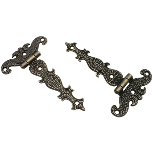2PCS T-Shaped Wooden Box Hinge Zinc Alloy Antique Bronze Door Hinges for Furniture and Wooden Boxes