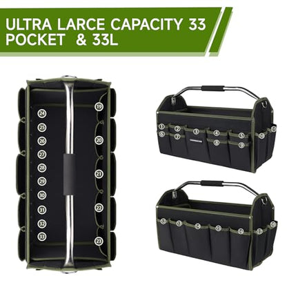 20In Electrician Tool Bag, Foldable Bags For Men Heavy Duty, Open Top Tool Tote, 30 Pockets Can Hold Many fittings, Organizer Stainless Steel Handle and Removable Shoulder Strap - size: 20in