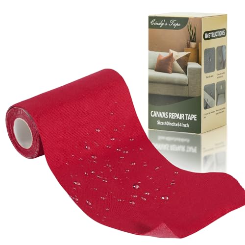 Linen Canvas Repair Tape, 4×63 Inches Red Waterproof Self-Adhesive Patch for Outdoor Gear, Durable Fabric Tape for Boat Covers, Tents, Couch,Sofas, Sun Shades, Awnings, and Lounge Chairs - color: Red