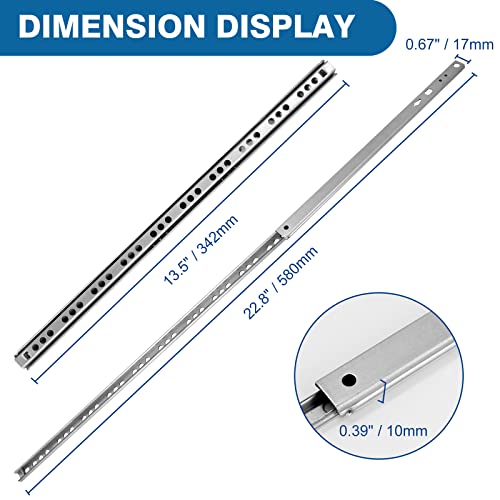 2pcs Ball Bearing Drawer Slides 13.5 Inch / 342mm, 2 Fold Metal Drawer Tracks, Two Way Slide Track Rail Glides with Mounting Screws - 0.67 Inch Wide - size: 13.5 Inch