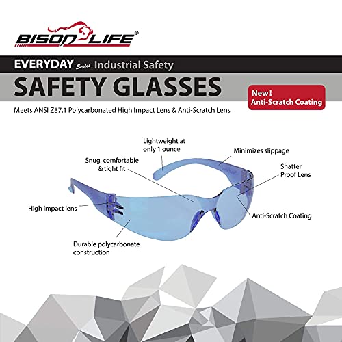 BISON LIFE Clear Safety Glasses – ANSI Z87.1 Scratch & Impact Resistant Wrap Around Eye Protection Goggles for Men & Women - color: 4 Colors