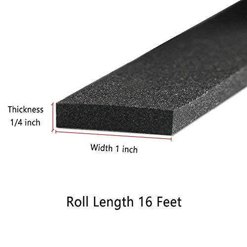 Weather Stripping for Doors -1" W x 1/4" T- Black Foam Seal Tape for Sliding Door Jamb, Front Door Frame Windows Insulation - size: 1in x 1/4in - 16ft