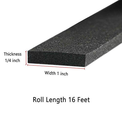 Weather Stripping for Doors -1" W x 1/4" T- Black Foam Seal Tape for Sliding Door Jamb, Front Door Frame Windows Insulation - size: 1in x 1/4in - 16ft