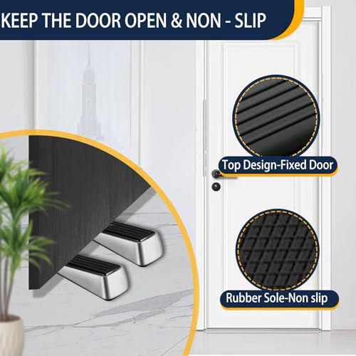 Door Stopper for Bottom of Door, Heavy Duty Door Stop Wedge Made of Premium Quality Zinc and Rubber Suits Any Heavy Door Any Smooth Floor - size: Silver-2 Pack Standard
