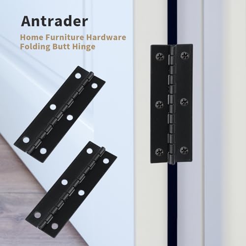 Antrader 2.9" x 0.9" Long Folding Hinges, Cabinet Gate Closet Door Hinge, Home Furniture Hardware with Mounting Screws, Black, Pack of 12 - color: Black, size: 2.9" x 0.9", 12pcs