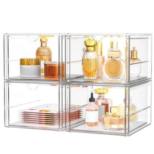 caktraie Versatile Acrylic Makeup Organizer, Drawer Organizer - Transparent Desktop Storage for Cosmetics, Office Supplies & More - Clear Organizer for Home & Office Use - size: 4 Drawers