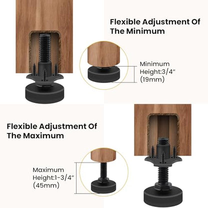 Adjustable Leveling Feet, 4 Pack 3/8"-16 Threaded Heavy Duty Leg Levelers T-Nut Kit, Large Base Furniture Levelers Support 1320LBs for Tables Cabinets Chairs Workbench Sofa and More