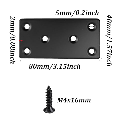 8PCS Black Stainless Steel Flat Mending Plates, 3.15" x 1.57" Straight Bracket Brace, Heavy Duty Metal Fixing Joining Plate for Furniture, Wood, Shelves, Fence - size: 3.15" x 1.57"
