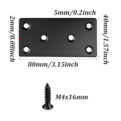 8PCS Black Stainless Steel Flat Mending Plates, 3.15" x 1.57" Straight Bracket Brace, Heavy Duty Metal Fixing Joining Plate for Furniture, Wood, Shelves, Fence - size: 3.15" x 1.57"