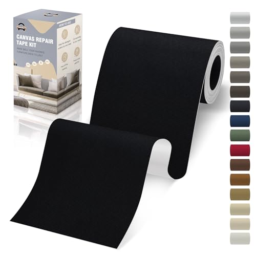 OAZ 4 x 79 inch Canvas Repair Patches Canvas Fabric Patch Self-Adhesive Fabric Repair Tape Waterproof Outdoor Gear Patch Kit for Boat Cover Awning Sofa Chair Couch Tent Bag (Black) - color: Canvas Black, size: Canvas-4" X 79"