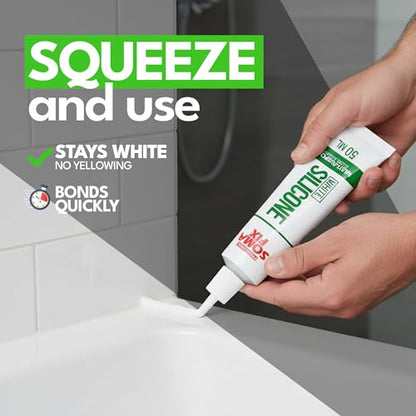 White Silicone Caulk - Easy Squeeze Caulking Tube, Silicone Sealant for Wood, Kitchen, Bathroom, Sink, Windows - Multi Purpose & Waterproof - 1.7 fl. oz (White) - color: White