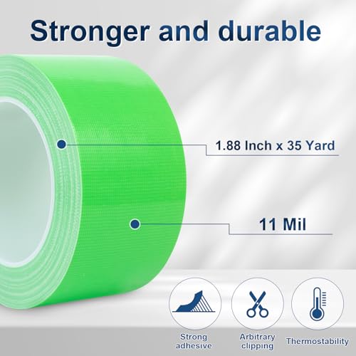 Green Duct Tape Heavy Duty, 1.88 Inch x 35 Yard Waterproof Strong Adhesive Duct Tape for Indoor Outdoor Repairs Tear by Hand, 1 Roll - color: Green