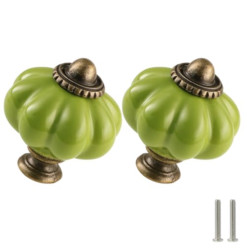 Sage Green Pumpkin Knobs 2 Pack Ceramic Cabinet Knobs Vintage Drawer Pulls - Antique Dresser Pulls with Screws for Closet Drawer Cupboard Cabinet and DIY Home Project - color: Sage Green