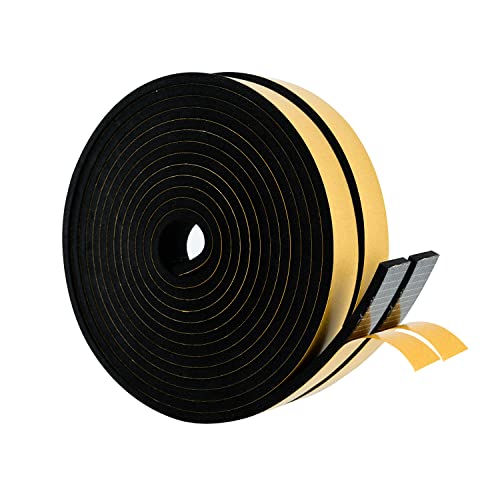 High Density Foam Weather Stripping Door Seal Strip Insulation Tape Roll for Insulating Door Frame, Window, Air Conditioner | Self Adhesive Sealing Weatherstrip (Black, 1 in x 1/4 in x 30 Ft) - color: Black, size: 1 In x 1/4 In x 30 Ft