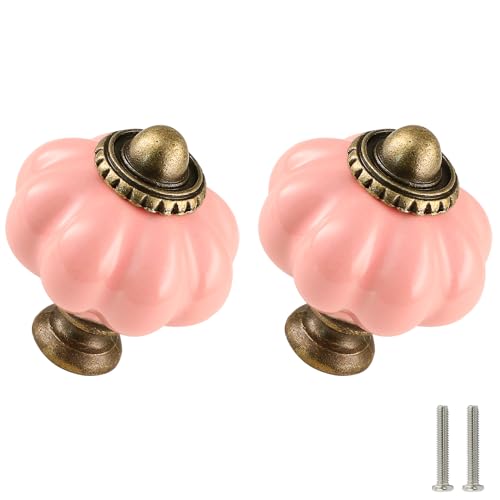 Pink Pumpkin Knobs 2 Pack Ceramic Cabinet Knobs Vintage Drawer Pulls - Antique Dresser Pulls with Screws for Closet Drawer Cupboard Cabinet and DIY Home Project - color: Pink