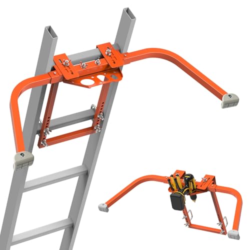 Ladder Stabilizer,Heavy Duty Steel Extension Ladder Stabilizer for Roof Gutter and Wall with Anti-Slip Rubber Feet,Ladder Standoff with Wing Span/Wall Extension Accessory(Orange) - color: Orange Pro