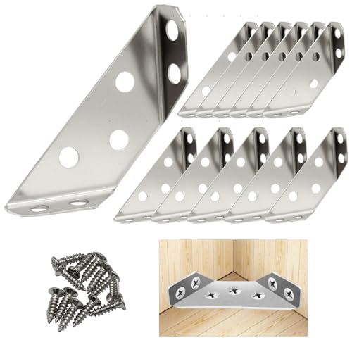 12 Pack Stainless Steel Corner Brackets, Universal Metal Angle Braces with Screws for Wood Furniture, Drawers, Cabinets, Tables and Chairs (Silver) - size: 12 Pcak