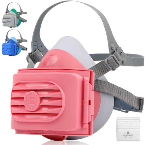 Reusable Half Face Respirator Mask with 6 Filters,2818 Food-Grade Silicone Dust Mask for Painting,Cleaning,Sanding - color: Pink