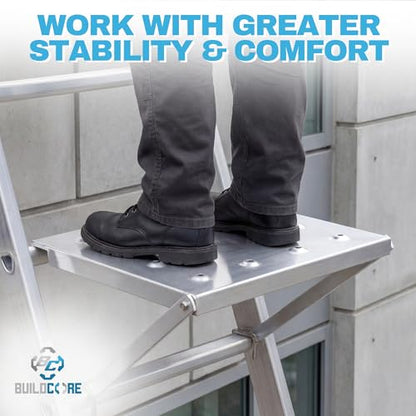Universal Ladder Platform Attachment 11.8" x 10.4", 400 LBS Capacity, Non-Slip Aluminum Alloy, Fits All Ladder Types, Adjustable Height Mount for Painting, HVAC & Electrical