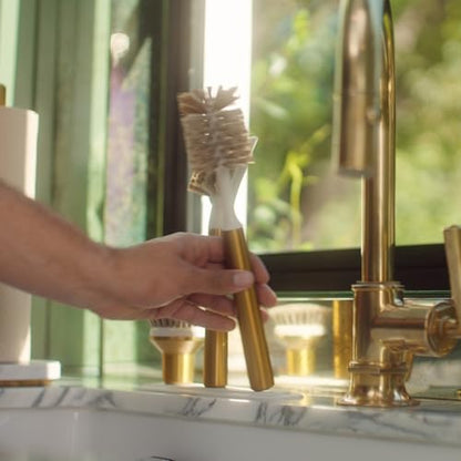 Curio Home Goods Ionic Brush Set, Magnetized to Stand Upright, Stainless Steel with Replaceable Heads, Brass/Gold