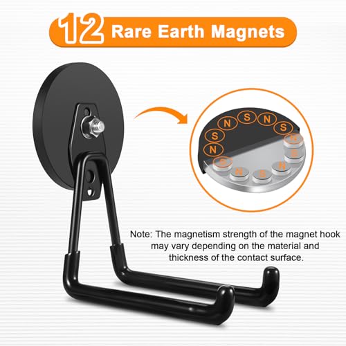 ENUODA Strong Magnetic Hooks Heavy Duty Large Magnet Garage Hooks Storage Hook Utility Magnet Tool Holder for Metal Cabinet, Pegboard, Shelve, Tool Chest, Shovel, Broom, Garden Tools, 2PCS - color: Black