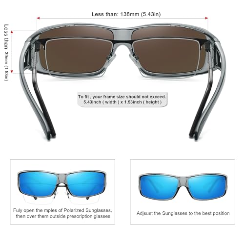 MEETSUN Fit Over Glasses Sunglasses for Men Women,Wrap Around Sunglasses Polarized UV400 Protection - color: A1-clear Gray Frame-blue Mirror Lens