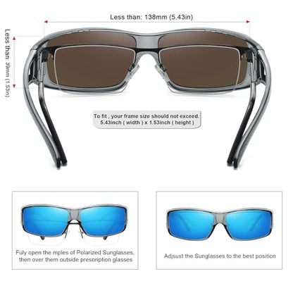 MEETSUN Fit Over Glasses Sunglasses for Men Women,Wrap Around Sunglasses Polarized UV400 Protection - color: A1-clear Gray Frame-blue Mirror Lens