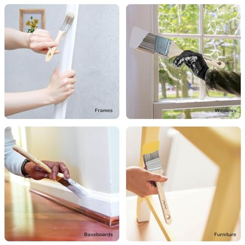 Magimate Wood Stain Paint Brush Set Angled Sash and Flat Painting Brushes Assortment for Baseboards, Wall Trim, House Touch-Ups, Cabinets and Fence Staining, Pack of 5