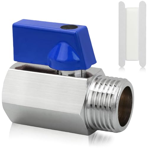 1/2" Brass Mini Ball Valve with PTFE Sealing Tape, NPT Thread Female and Male Shut-Off Valves, Hot Water Drain Valve for RV or Trailer Water Heater Maintenance (Blue) - color: Blue