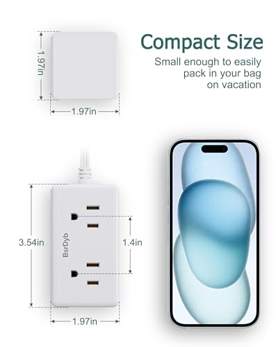 2 Pack 5Ft Flat Plug Small Power Strip,3-Side White Extension Cord with 6 Wide Outlets Extender,No Surge Protector,Cruise Ship Essentials,Multi Plug for College Dorm Home Office Travel,Wall Mount,ETL - size: 5FT- 2 PACK