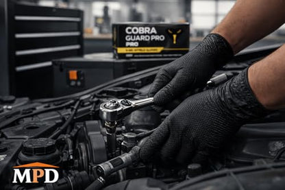 MPD Cobra Guard PRO Black 8-Mil Nitrile Gloves, Diamond Textured Torque Grip. - size: Medium, style: Case of 1x100